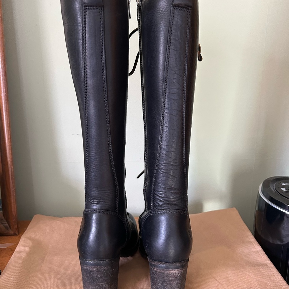 Frye Karen Tall Lace-Up Leather Boots black 7.5 - Picture 5 of 16